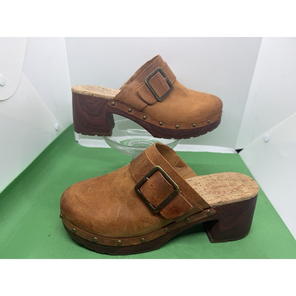 Kork-Ease Tania Buckle Studs Leather Platform Clog Heel US 10/EUR 41 Orange.